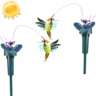 2 Stück Flatternder Kolibri Solar, Lustiges Solarbetriebener Kolibri, Realistische Gartenstecker Solar Kolibries, Flatternder Fliegender Vogel Für Garten, Hof, Terrasse Dekoration, Zufällige Farbe