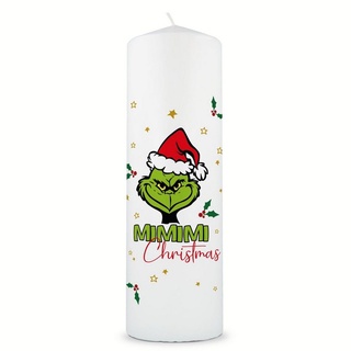 GRAVURZEILE Stumpenkerze Grinch Mimimi zu Weihnachten (1-tlg), freche Weihnachtsdekoration mit Grinch Motiv weiß