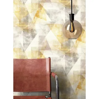Newroom Vliestapete Medina Tapete Mustertapete Dreiecke,Muster, Gelb Tapete Grafisch Dreiecke - Mustertapete Grafiktapete Grau Weiß Industrial Modern Muster für Wohnzimmer Schlafzimmer Küche, Grafiktapete bunt