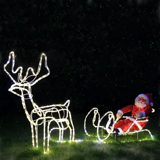 PRIDEA LED Weihnachtsdeko Rentier Schlitten Metall 210 cm 432 LEDs warmweiß