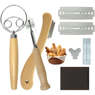 Piaeny Bäckermesser 3er Set mit Dänischer Schneebesen und Teigmesser, Brot Einschneidemesser mit 20 Ersatzklingen, Brot Backen Zubehör für Gerade und Geschwungene Schnitte