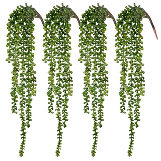 CEWOR Künstliche Sukkulenten, hängende Pflanzen, künstliche Perlenschnur für Wand, Haus, Garten, Dekoration, Länge: jeweils 60 cm, 4 Stück