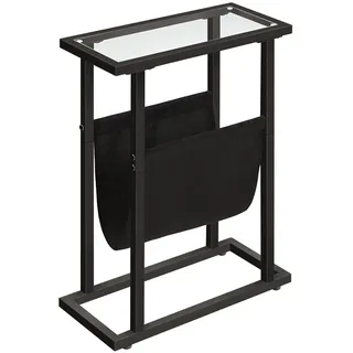 HOOBRO Beistelltisch schmal, Nachttisch aus gehärtetem Glas | kleiner Beistelltisch mit Zeitschriftenhalter, Sofatisch für Wohnzimmer, platzsparend, Schwarz