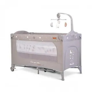 Cangaroo Reisebett, Once upon a time 2 Ebenen, Seiteneingang, Matratze, Mobile grau Metall, 60x120 cm, Babymöbel, Babybetten, Reisebetten