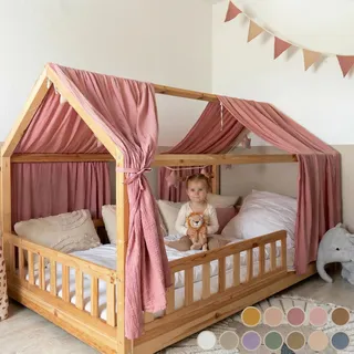lilimaus Hausbett Himmel [in 12 Farben] Betthimmel Hausbett aus 100% Baumwolle Musselin - Stoffhimmel für Hausbett Deko Mädchen & Jungen - Himmel für Hausbett Kinder - Bett Vorhang Kinderbett