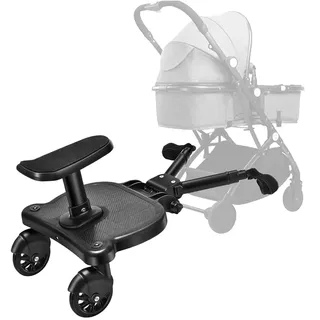 Buggy Board mit Sitz für Alle Kinderwagen | Universal Trittbrett & Kiddy Board mit 360°-Drehung | Stabiles Zweirad für Kinder 2-6 Jahre (25 kg)