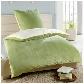 Malika Wendebettwäsche Teddy Plüsch Winter Bettbezug Cashmere Touch, Cashmere Touch, 3 teilig, flauschig warme Nicky-Teddy-Plüsch, angenehm weicher Stoff beige|grün