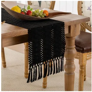 LuxusKollektion Tischläufer Tischläufer Makramee Boho Schwarz 30x180cm (1-tlg) schwarz