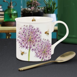 Lesser & Pavey Kaffeetasse im britischen Design, Keramik-Kaffeetassen für Zuhause oder Arbeit, große Tassen für heiße Getränke, Bee Tanical Allium Tee- und Kaffeetassen – Sarah Boddy
