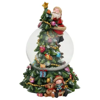 Dekohelden24 Schneekugel Schneekugel, Tannenbaum mit Spieluhr (1 St) grün 13 cm x 18 cm
