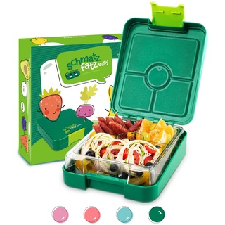 schmatzfatz Easy Snackbox | Brotdose Kinder mit Fächern | BPA Frei Bento Box Kinder |Brotbox | Lunchbox Kinder | Perfekte Lunch Box für Schule, Kindergarten & Unterwegs (Grün)