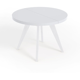 Runder Ausziehbarer Tisch für Esszimmer, LORA, Loft-Stil, Skandinavische, Durchmesser: 90 / 140 cm, Farbe: Weiß