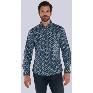 engbers Herren Langarm-Hemd gemustert blau slim fit Haifisch - S