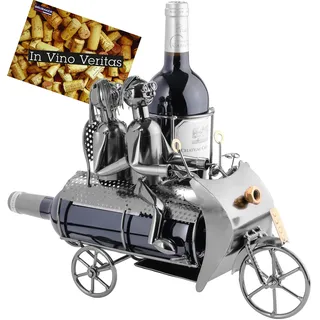 BRUBAKER Flaschenhalter Paar auf Motorrad mit Beiwagen Metall Skulptur Geschenk mit Geschenkkarte