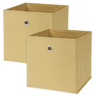 2er Set Faltbox ca. 30x30x30 cm - Beige - Würfel Aufbewahrungsbox faltbar Aufbewahrungskörbe Deko Korb Boxen Wohnzimmer Stoff für Kleidung Büro Regalkorb Klappbox Faltbox Deko Hellbraun Goldbraun