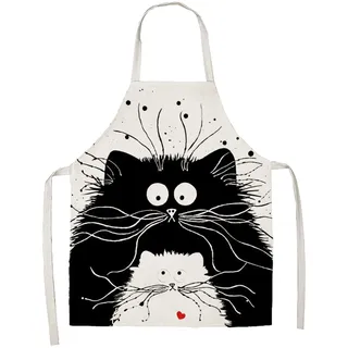 HASLED Süße Katzenschürze, Gartenschürze Damen aus Leinen, Grillschürze für Männer, Kochschürze Damen und Herren, für Küchen, CaféS und GäRten, für Mama Papa und Kinder - 50*70cm