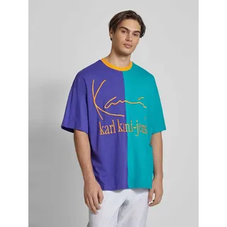Oversized T-Shirt mit Label-Stitching, Petrol, XL