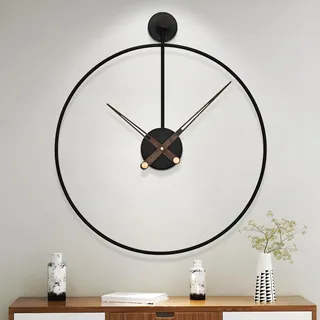 HAITANG Große Moderne wohnzimmeruhr, Schwarz XXL runde Metall Wanduhr für Küche Büro Schlafzimmer,Vintage Wanduhren, Batteriebetrieben tickt Nicht,geräuschloses Uhrwerk, Heimdekoration,50 cm