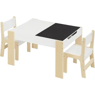 Lestarain Kindertisch mit 2 Stühlen Spieltisch mit Stauraum, Weiß | Kindertisch mit Stauraum, Maltisch für Kinder, Kindersitzgruppe mit wendbarer & abnembarer Tischplatte, Kindermöbel Set