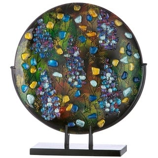 Glas Art Deko Objekt Relief auf Ständer - Dekoration Wohnzimmer - Geschenk für Frauen Geburtstag - handbemalt Mehrfarbig - Höhe 41,5 cm