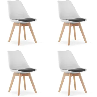 NMK HOME Stühle Kunststoff Kunstleder Weiß Schwarz 4 Set