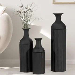 Bodenvase Groß, 3er Set, 70cm, 50cm, 40cm hoch, Schwarze Vase für Boden, Metall Große Blumenvase für Pampasgras Trockenblumen, Moderne Grosse Vasen für Wohnzimmer Balkon Deko