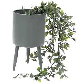 DanDiBo Blumentopf mit Füßen Pflanztopf Blumenkübel mit Beinen Metall Grau 27 cm 96260 L Modern Pflanzenständer