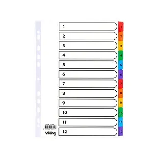 Viking Mylar 1 bis 12 Zahlenregister DIN A4 Farbig sortiert 12-teilig Pappkarton 11 Löcher