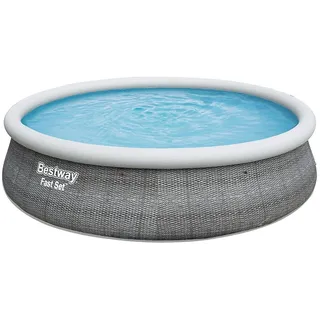Bestway Fast Set, 457 x 457 x 107 cm, rund, Rattan grau, 12.362 Liter, aufblasbarer Aufstellpool, rund ohne Pumpe und Zubehör, Ersatzpool, Ersatzteil, 57389