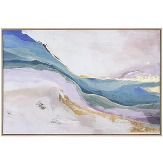 DRW Bild auf Leinwand mit Naturholzrahmen, abstrakte Landschaft, Rosa und Blau, 122,6 x 82,6 x 4,3 cm