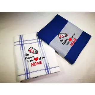 KESTEX Geschirrtuch Küchenhandtuch 100% Baumwolle Bestickt 45x70cm Blau Farben und Muster Waffelpique Motiven (BLAU-2, 4)