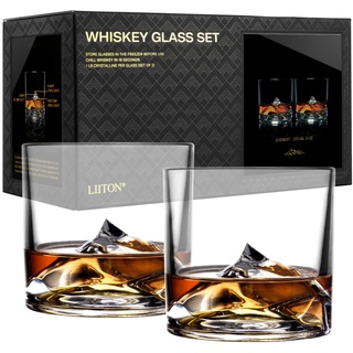 LIITON Exklusiv Whisky Gläser Set Everest 2-teilig aus Kristallglas, Tumblergläser, Geschenke für Männer für Cocktails, Gin, Bourbon, Rum, Trinkgläser Geschenkset