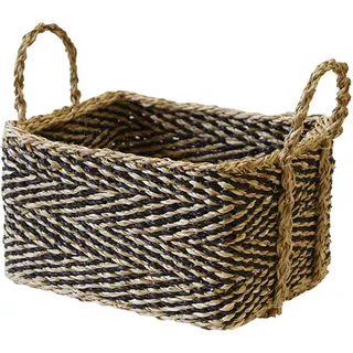 Box and beyond - Aufbewahrungskorb – 26 x 19 x 13 cm – Seegras, Natur und Schwarz – integrierte Griffe – Spielzeug, Kleidung, Wäsche, Zubehör – Badezimmer, Schlafzimmer, Wohnzimmer – Boho-Stil