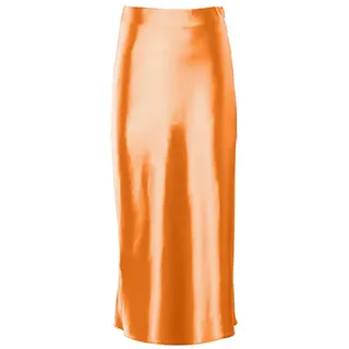 JACTZ Satinrock Solide Satin Seide Rock Frauen High Waisted Sommer Langer Rock Neue Elegante Damen Büro Röcke Midi
