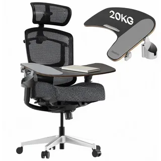 FLEXISPOT Drehstuhl ErgoX Pro Ergonomischer Bürostuhl mit 12-stufiger Höhenverstellung (mit 7D-Armlehnen, 5D-Lendenstütze, 4D-Kopfstütze, inkl. Laptoptisch), Schaumstoffsitz Schreibtischstuhl, 250 kg Belastbarkeit schwarz