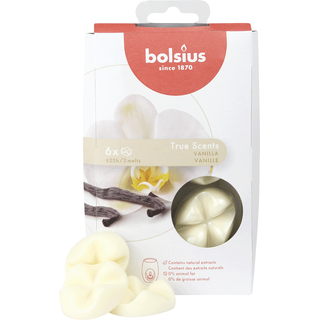 TRUE SCENTS WAX MELTS, Vanille, Duftschmelzblüten von BOLSIUS, Duftdauer ca. 25h, 6 Stück pro Verpackung, Raumduft