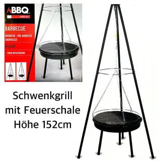 Schwenkgrill Dreibein mit Feuerschale BBQ Höhe 152cm höhenverstellbar rund 52cm
