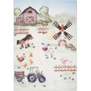Kinderteppich Bauernhof in Grau ca. 120x170cm