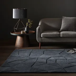 Teppich FLAIR RUGS "SHARD", grau (anthrazit), B:200cm H:10mm L:290cm, Wolle, Teppiche, Teppich, Hoch-Tief Effekt, Handgearbeitet, 100 % Wollflor