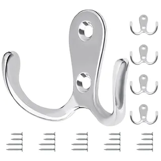 Bolatus 5 Stück Kleiderhaken Silber Garderobenhaken Vintage Doppelhaken Wandhaken Metall Retro Haken zum Schrauben für Küche Badezimmer Wand