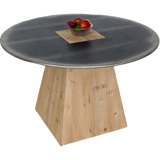 Esstisch HWC-L76, Tisch Esszimmertisch, rund Industrial Massiv-Holz MVG-zertifiziert 74x120cm, natur mit Metall-Optik