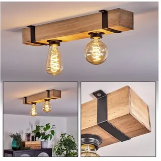 hofstein Deckenleuchte Deckenlampe aus Metall/Holz in Schwarz/Natur, ohne Leuchtmittel, im skandinavischen Design mit Holzbalken, 2 x E27, ohne Leuchtmittel beige