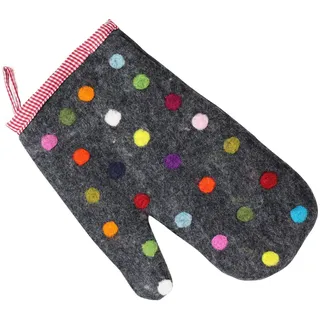 Ofenhandschuh aus Filz dunkelgrau mit Punkten bunt Backhandschuh hitzebeständig Topflappen