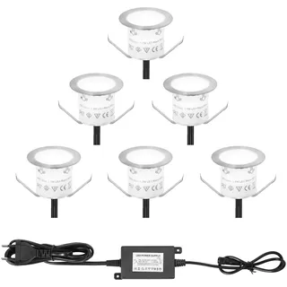 Smavolt 6er Set LED Bodeneinbaustrahler für Außen, IP67, 6x 0,6W Ø32mm 12V, 4000K neutralweiß, wasserdicht Mini Terrassen Einbaustrahler, Terrassenbeleuchtung für Küche Garten Gehweg Wegeleuchten