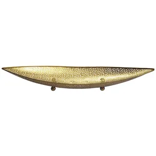 Wohnling Obstschale Gold Oval 60 cm mit Lochmuster, Dekoschale aus Metall