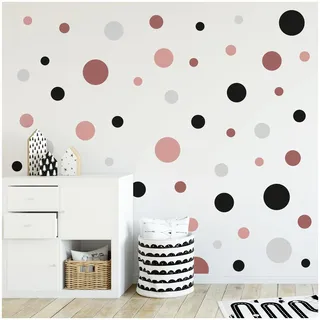 yabaduu Kreise Set 120 Stück Punkte Wandtattoo Kinderzimmer Schlafzimmer Babyzimmer Aufkleber Folie Deko Selbstklebend für Junge Mädchen Pastell Y068 (Y068-1 Altrosa)