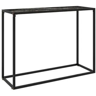 furnicato Konsolentisch Moderner Schwarz 100 x 35 x 75 cm (1-St), Beistelltisch in Marmor-Optik mit Glasplatte und Wandhalterung schwarz 35 cm x 75 cm x 100 cm