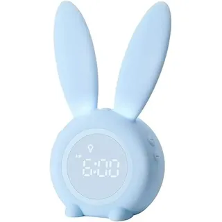 Wecker Kinder Lichtwecker Hasenwecker Kinderwecker Jungen blau Rabbit Alarm Clock mit Schlummerfunktion, 6 Laute Geräusche, zeitgesteuertes Nachtlicht Geschenk für Kinder Hasen Wecker kawaii Deko