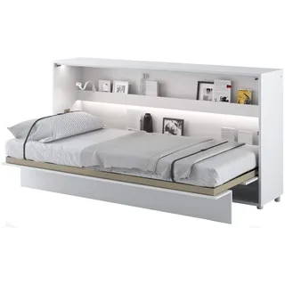Schrankbett Bed Concept, Wandklappbett mit Lattenrost, V-Bett, Wandbett Bettschrank Schrank mit integriertem Klappbett Funktionsbett (BC-06, 90 x 200 cm, Weiß/Weiß Hochglanz, Horizontal)