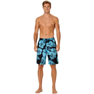 bugatti® - Badeshorts Herren, lang, Boardshorts, modern mit Blumenmuster, sommerlich, Hawaii/Tropical Style, in blau, rot/hellgrau oder schwarz/Jade - XXL